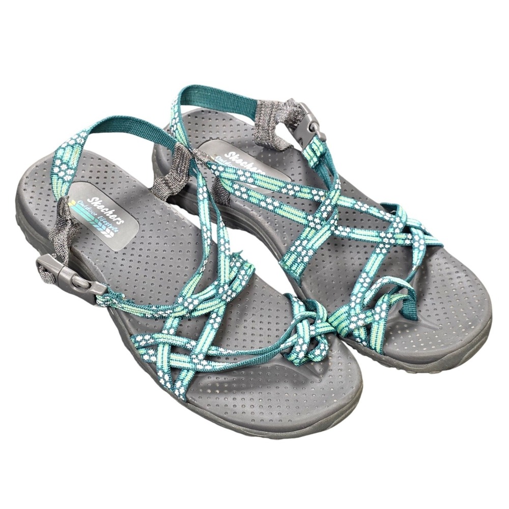 Skechers Outdoor Lifestyle Strappy Hiking Sandals Womens Size 10.5 Teal Toe Loop